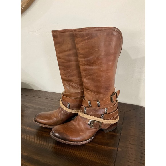 Freebird by Steven Shoes - Free Bird Drove Tan Leather Harness‎ Boots Rope Womens 7 distressed